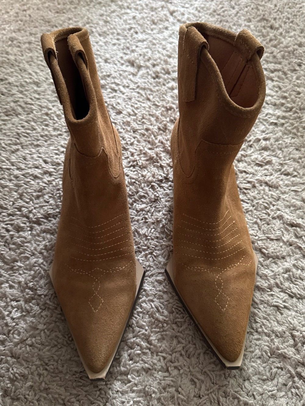 INTENTIONALLY BLANK Suede Pointed Western Ankle Boots - Brown